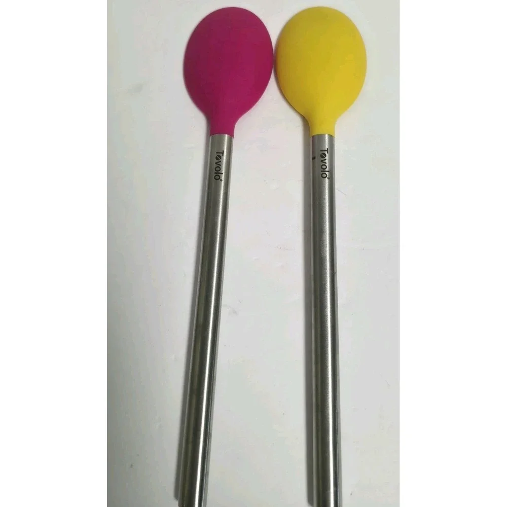 Set of 2 Tovolo Silicone Mixing Spoons Stainless Steel Handle Pink Yellow 12